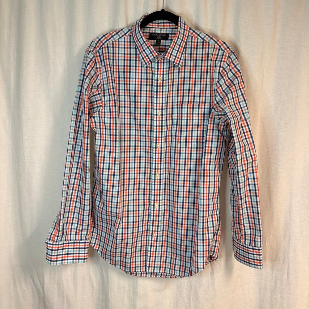 Banana Republic Non-Iron Slim Fit Plaid Button Down Shirt Mens M Cotton